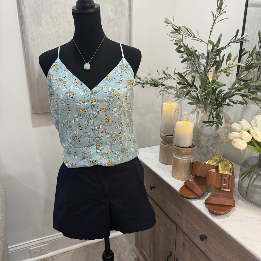 LOFT Floral Camisole in Blue and Yellow Floral with Button Detail - Picture 15 of 16